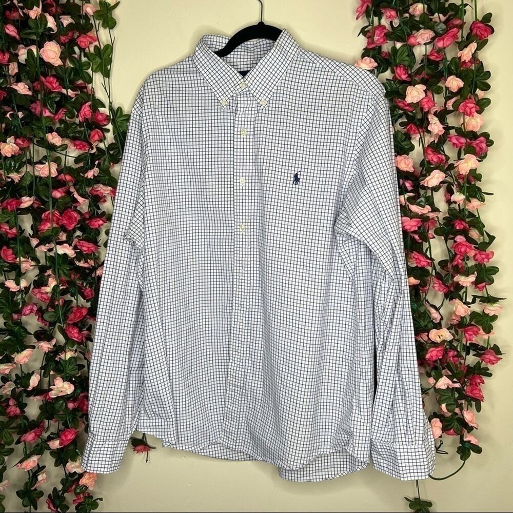 Ralph Lauren Blue Label Mens Large Blue White Plaid Button Down Shirt Classic